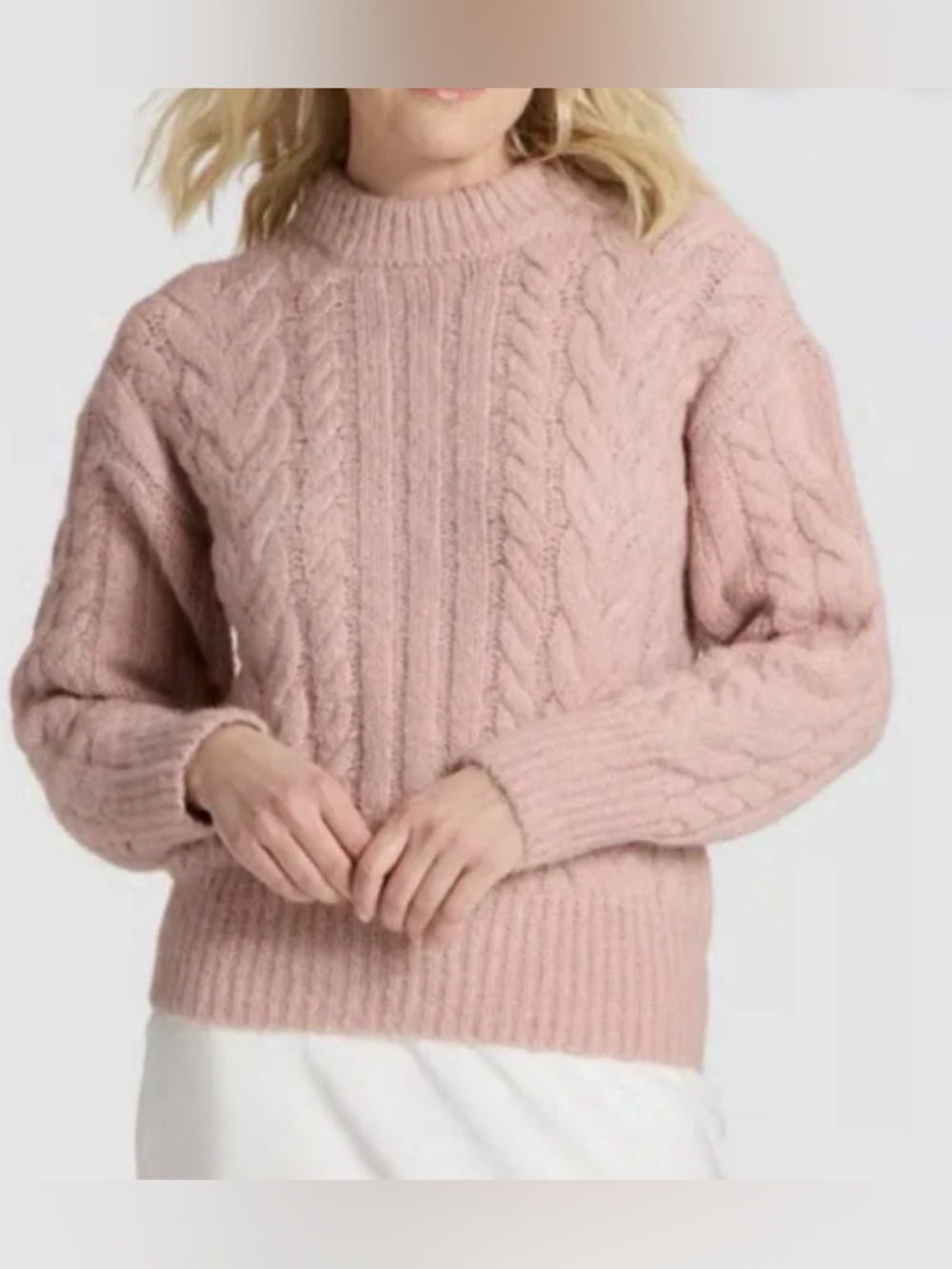 Medium A New Day Cable-Knit Mock Neck Sweater - Blush Pink